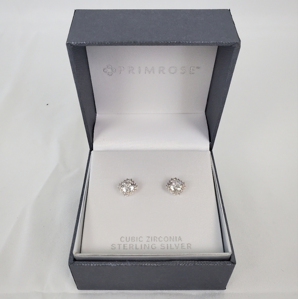 Primrose Cubic Zirconia Sterling Silver Halo Earrings 12mm New With Tags NWT